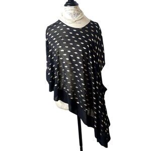 Joseph Ribkoff Poncho S Black Gold Leaf Print Asymmetrical Chiffon Cover Up